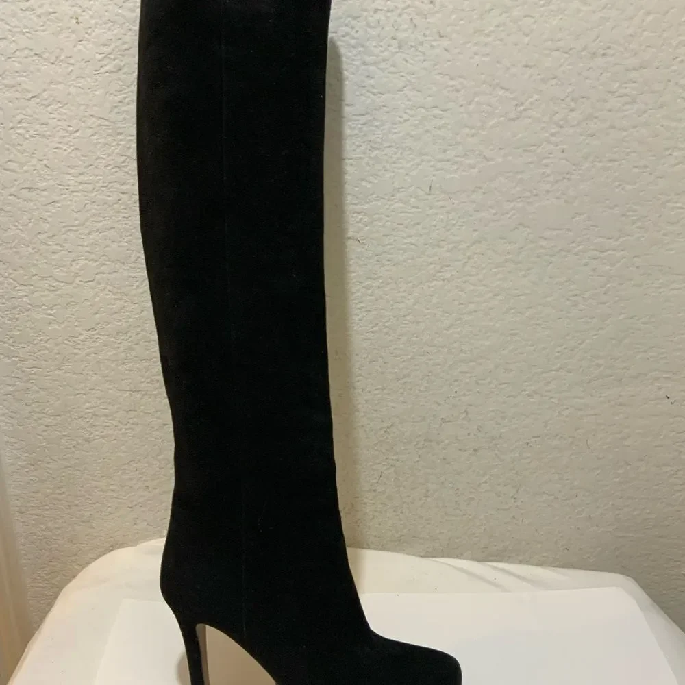 PRADA Black Suede Knee High Stiletto Boots Size 39 - Picture 5 of 16